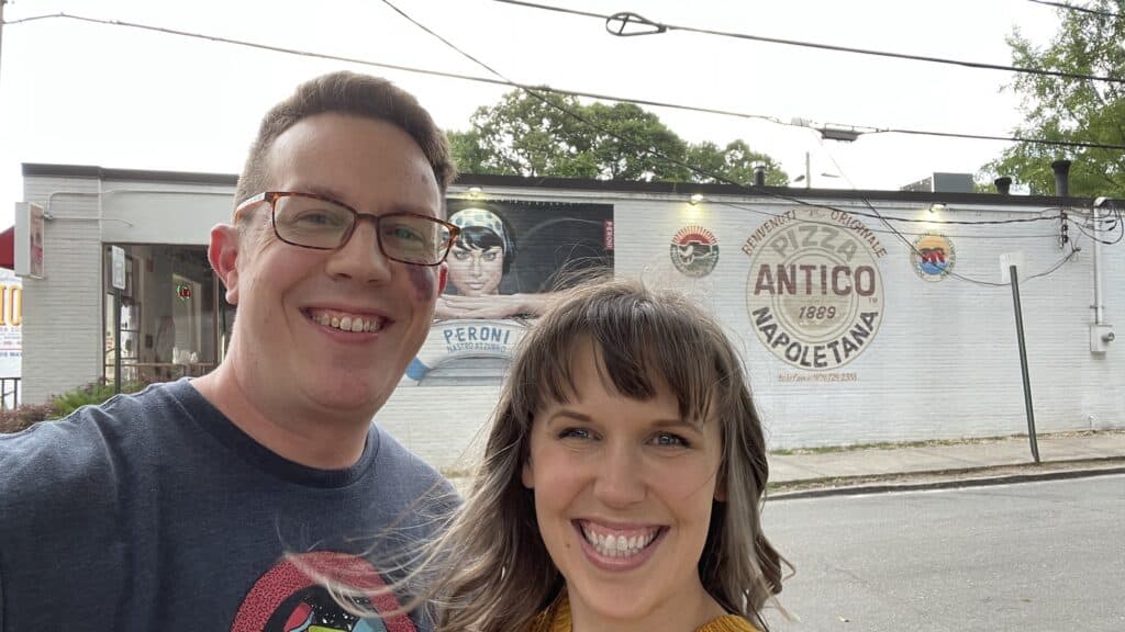 Pete and his wife at their favorite Neapolitan pizza restaurant in Atlanta, GA